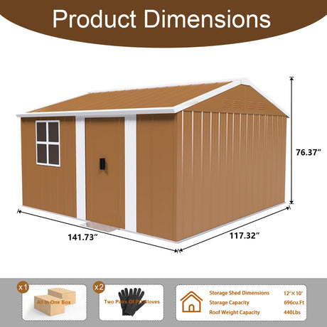 12x10 FT Heavy-Duty Metal Storage Shed with Lockable Door & Ventilation HouseOfZazla