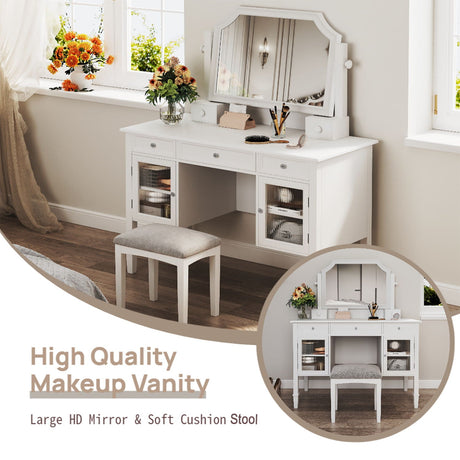 Elegant Makeup Vanity Desk With Adjustable Mirror And Storage And Construction - White HouseOfZazla