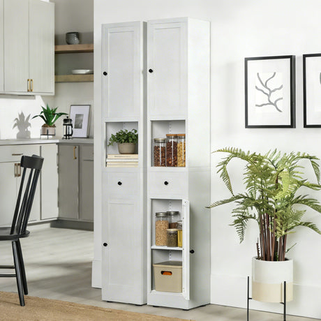 Tall Bathroom Storage Cabinet, 5-Tier Narrow With 2 Doors & Adjustable Shelves, Freestanding - White HouseOfZazla