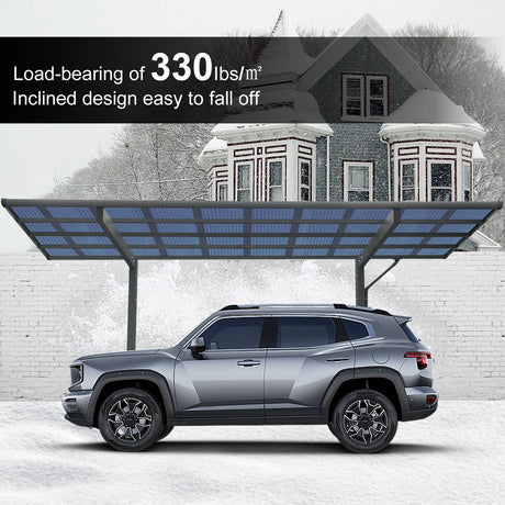 Outdoor Carport, Single Carport Aluminum Metal Frame And Polycarbonate Panels Car Port For Outdoor Driveway Car, Truck - Charcoal HouseOfZazla