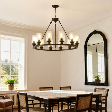 Black Wagon Wheel Chandelier 31.5 Inch Modern Farmhouse Pendant Light HouseOfZazla