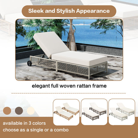 Outdoor Lounge Chair With 5 Position Backrest With Cushion And Wheels HouseOfZazla