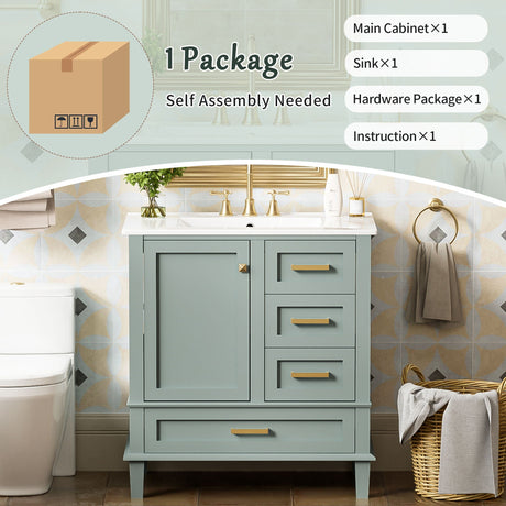 Bathroom Vanity, Modern Bathroom Cabinet With Sink Combo Set, Bathroom Storage Cabinet With A Soft Closing Door And 3 Drawers, Solid Wood Frame HouseOfZazla