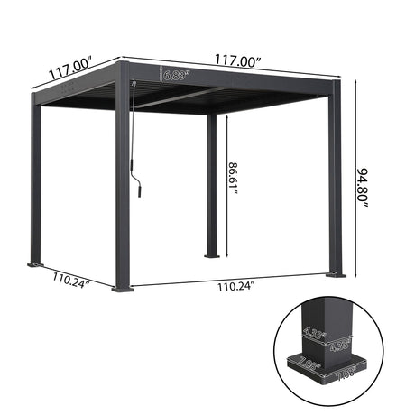 Byron Black Outdoor Pergola Aluminum with Adjustable Louvered Roof HouseOfZazla