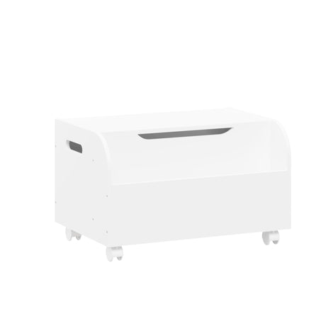 Toy Box With 4 Universal Wheels, Kids Playroom Storage Organizer With Front Bookshelf, Flip Top Lid, Safety Hinge - White HouseOfZazla