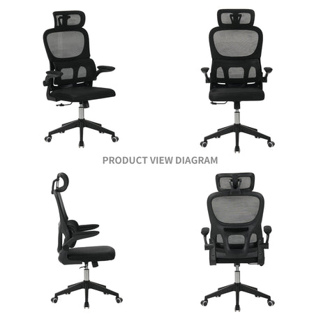 High Back Ergonomic Swivel Rolling Office Chair With Tilt Function, 3D Headrest, Lumbar Support - Black HouseOfZazla