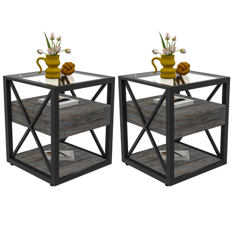 Set of 2 Modern End Tables with Drawer - Nightstands HouseOfZazla