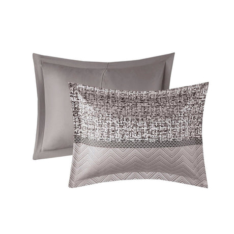 7 Piece Jacquard Comforter Set Grey/Taupe Queen HouseOfZazla