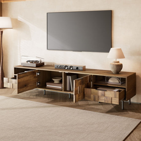 TV Stand With 2 Drawers, Media Console Table For TVs Up To 85'' - Natural HouseOfZazla
