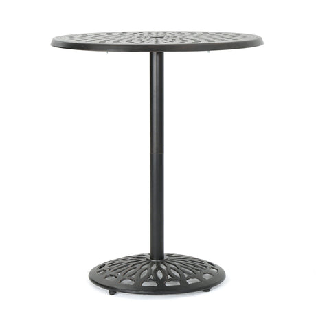 Elegant Cast Aluminum Round Bar Table With Romantic Filigree Design - Copper HouseOfZazla