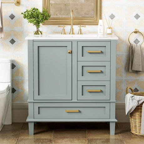 Bathroom Vanity, Modern Bathroom Cabinet With Sink Combo Set, Bathroom Storage Cabinet With A Soft Closing Door And 3 Drawers, Solid Wood Frame HouseOfZazla