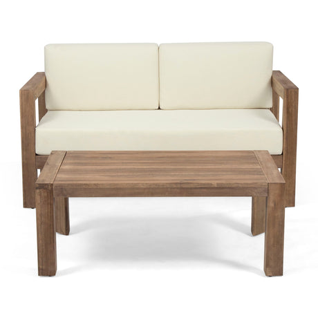2 Piece Patio Set With Open-Back Loveseat And Coffee Table - Beige / Brown HouseOfZazla