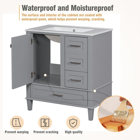 Bathroom Vanity, Modern Bathroom Cabinet With Sink Combo Set, Bathroom Storage Cabinet With A Soft Closing Door And 3 Drawers, Solid Wood Frame HouseOfZazla