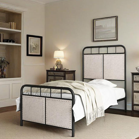 Twin Size Linen Upholstered Platform Metal Bed Frame with Fabric Headboard and Footboard HouseOfZazla