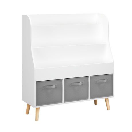 Bookshelf With 3 Storage Bins, Book Display Organizer, Front Facing Book Rack - White HouseOfZazla