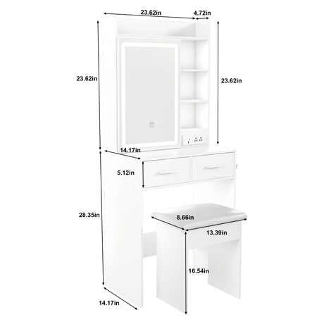Space Saving Makeup Vanity Desk With Mirror & Adjustable LED Lights HouseOfZazla