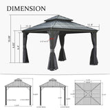 12'x12' Hardtop Gazebo Canopy with Galvanized Steel Double Roof