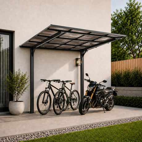 8x8FT Outdoor Carport with Galvanized Steel Frame and Sloped PC Roof HouseOfZazla
