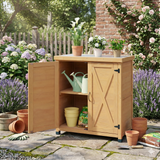 Potting Bench with Storage Cabinet and Metal Table Top for Outdoor Patio