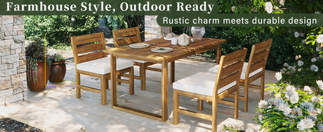 U_STYLE Farmhouse 5-Piece Outdoor Patio Dining Set with Adjustable Legs HouseOfZazla