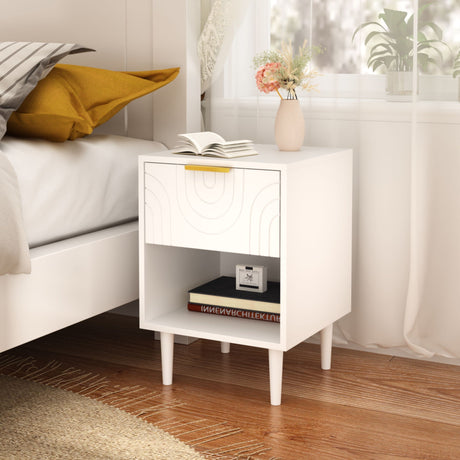 Nightstand With 1 Drawer And Open Shelf - White HouseOfZazla