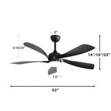 Ceiling Fan With 3-Color Dimmable LED Light and Remote Control - Black