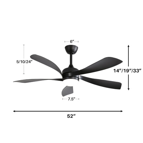 Ceiling Fan With 3-Color Dimmable LED Light and Remote Control - Black HouseOfZazla