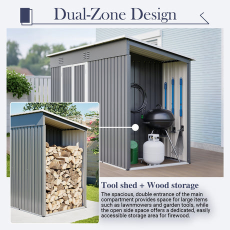 10'x4' Outdoor Metal Storage Shed for Garden Tools Lockable Door With Floor Frame HouseOfZazla