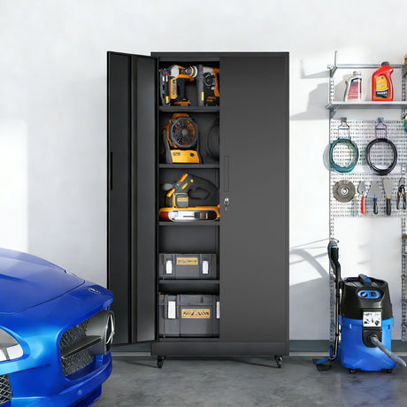 Heavy Duty Rolling Cabinet With Lock, Garage Storage Cabinet, 4 Adjustable Shelves For Tool Organization HouseOfZazla