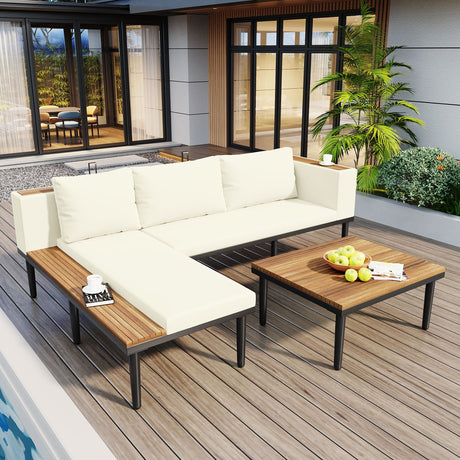 Luxury L-Shaped Acacia Wood Patio Furniture Set with Cushions HouseOfZazla