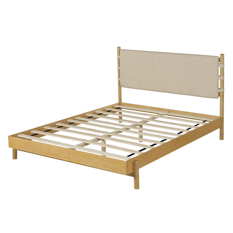 Premium Rubber Wood Platform Bed Frame, Queen Size with Headboard HouseOfZazla