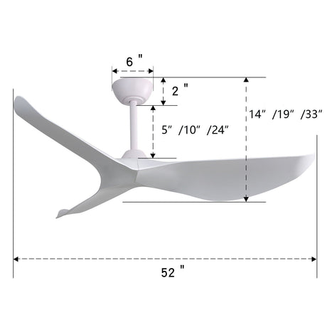 Indoor Ceiling Fan Without Light, 6 Speeds Reversible DC Motor, 3 ABS Blade Ceiling Fan White For Bedroom - White HouseOfZazla