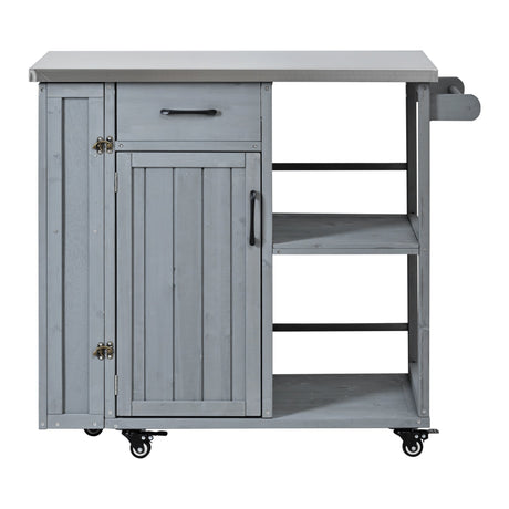 Outdoor Kitchen Island Fir Wood Prep Station with Stainless Steel Top HouseOfZazla