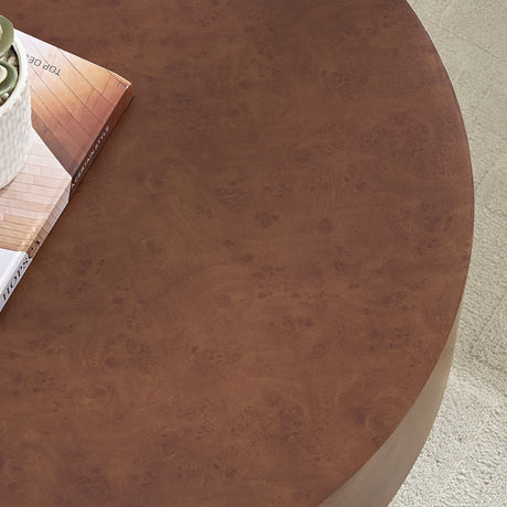 31.49'' Faux Burl Wood Pattern Round Coffee Table with Sturdy Pedestal HouseOfZazla
