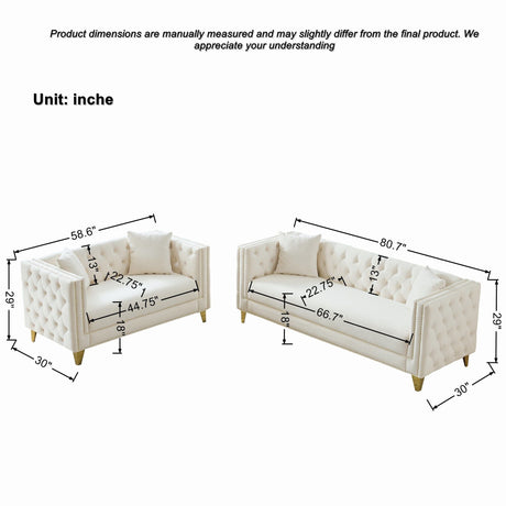Deep Seat Sofa With Button Nailhead, Square Arm Couches HouseOfZazla