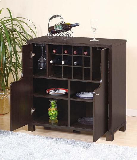 Wine Cabinet With Two Doors Removeable Wine Bottle Rack Metal Wine Glass Racks Four Shelves - Red Cocoa HouseOfZazla