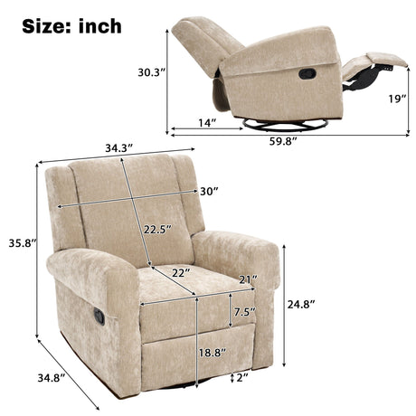 Manual Recliner Chair With Swivel Rocker Function, Dual Recline Angles HouseOfZazla