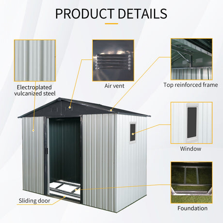 8Ft X 4Ft Outdoor Metal Storage Shed With Window And Metal Foundation For Backyard, Patio, Lawn HouseOfZazla