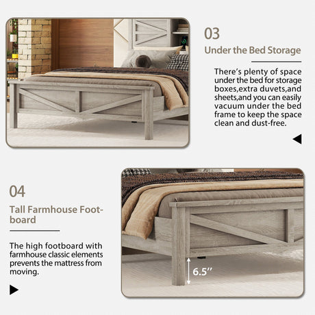 3-Pieces Bedroom Set Queen Size Farmhouse Platform Bed with Storage Headboard and Charging Station HouseOfZazla