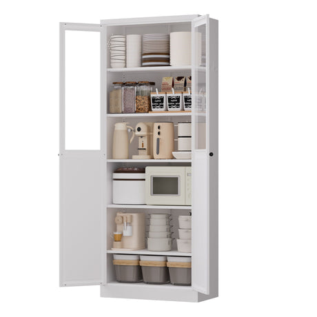 Tall Metal Kitchen Pantry Cabinet With Adjustable Shelves And Silent Magnetic Doors - White HouseOfZazla