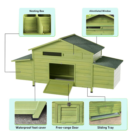 70" Large Wooden Chicken Coop with 2 Nesting Boxes and Waterproof Roof HouseOfZazla