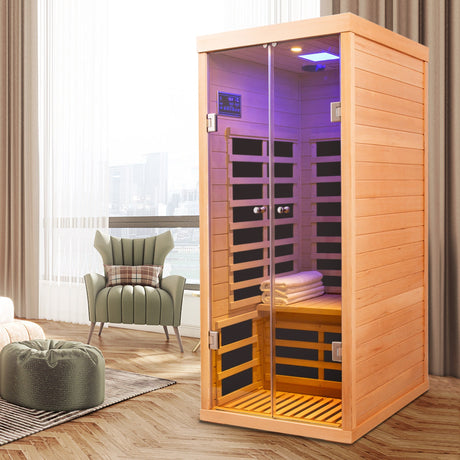 Luxury Indoor Low EMF Far Infrared Sauna Room with Hemlock Wood and Glass Double Doors HouseOfZazla