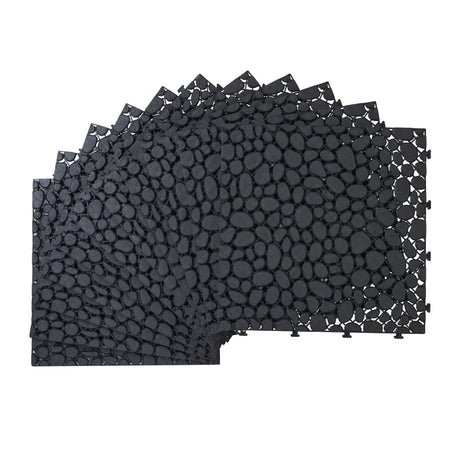 Interlocking Deck Tiles Plastic Waterproof Outdoor All Weather Anti-Slip Bathroom Shower Balcony Porch Strong Weight Capacity Upto 440 Lbs, Pebble Stone Pattern HouseOfZazla
