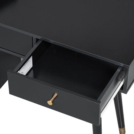 Modern Makeup Vanity Desk With Drawers Cabinet & Charging Port Engineered Wood Space Saving Design For Small Places - Black HouseOfZazla