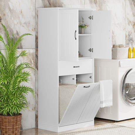 Modern Bathroom Storage Cabinet with Two Laundry Baskets, One Drawer, Adjustable Shelf HouseOfZazla
