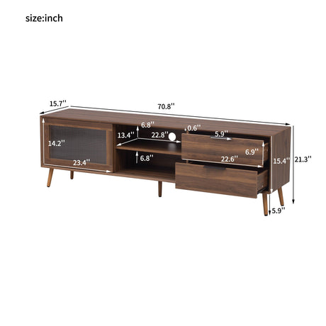 TV Stand Media Console With 2 Doors, 2 Drawers & Storage Cabinet - Walnut HouseOfZazla