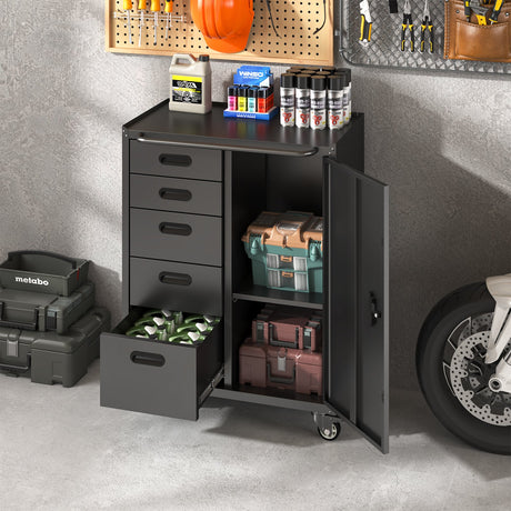 Metal Tool Garage Storage Cabinet with 5 Drawers and 1 Door HouseOfZazla