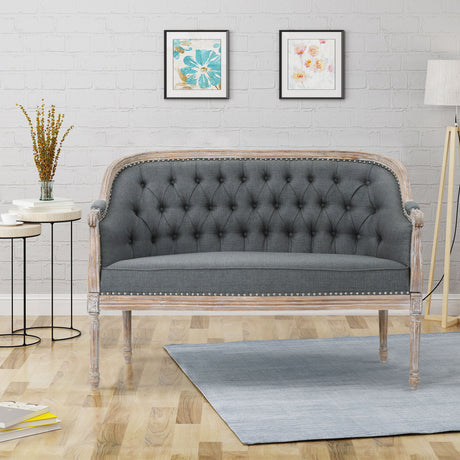 Christopher Knight Home Faye Traditional Fabric Tufted Upholstered Loveseat, Dark Gray, Antique Christopher Knight Home