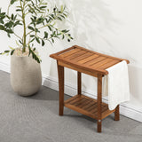 VICTORY RELAX Shower Stool Wood, 2-Tier Wooden Shower Bench for Inside Bathroom Sitting, Heavy Duty Chair with Storage Shelf, Acacia Wood Waterproof - Natural VICTORY RELAX