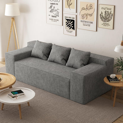 PurrJoys Modern 3-Seater Sofa, Hybrid Sofa in a Box, No Assembly Required, Comfy Sofa Couch with 3 Matching Pillows, Cat-Scratch Resistant Linen, Couch for Living Room or Bedroom, Grey